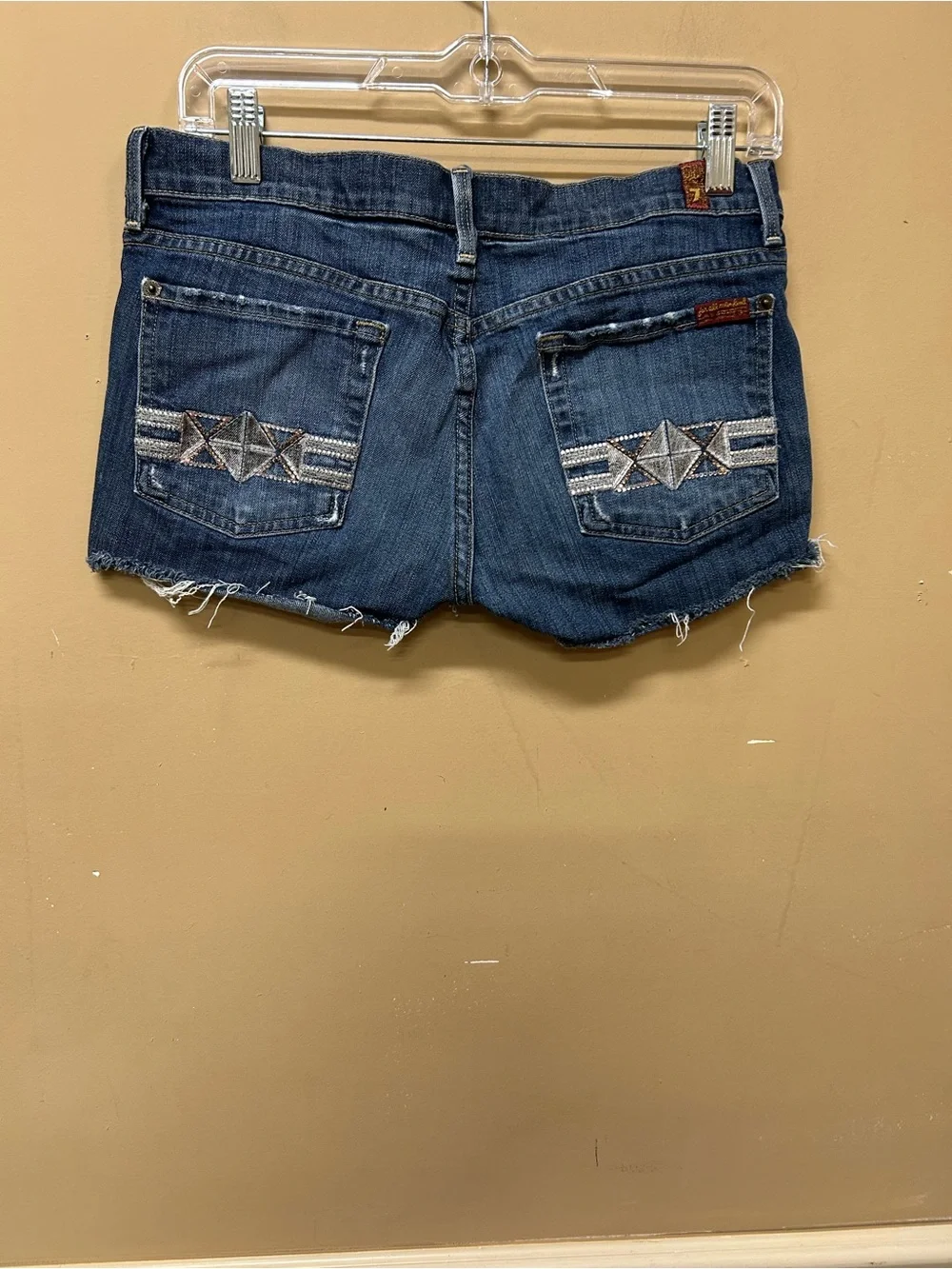 7 For All Mankind Rhinestone Back Pocket Cutoff Shorts Size 28